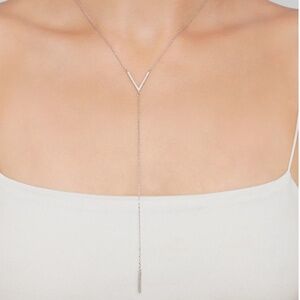 AdorniaSterling Silver Swarovski Crystal Accented V Necklace -‎ NEW